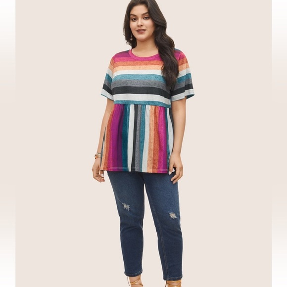 BloomChic Plus Size XL Color Striped Crew Neck Gathered T-shirt us14-16 - Picture 6 of 7